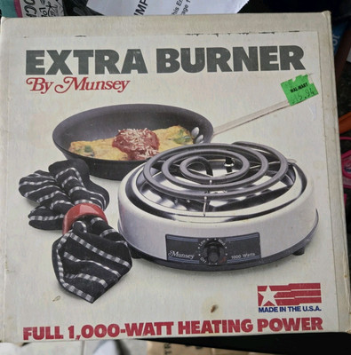 Vintage Munsey 1100 Watt Hot Plate Extra Burner model FB-1 made in USA