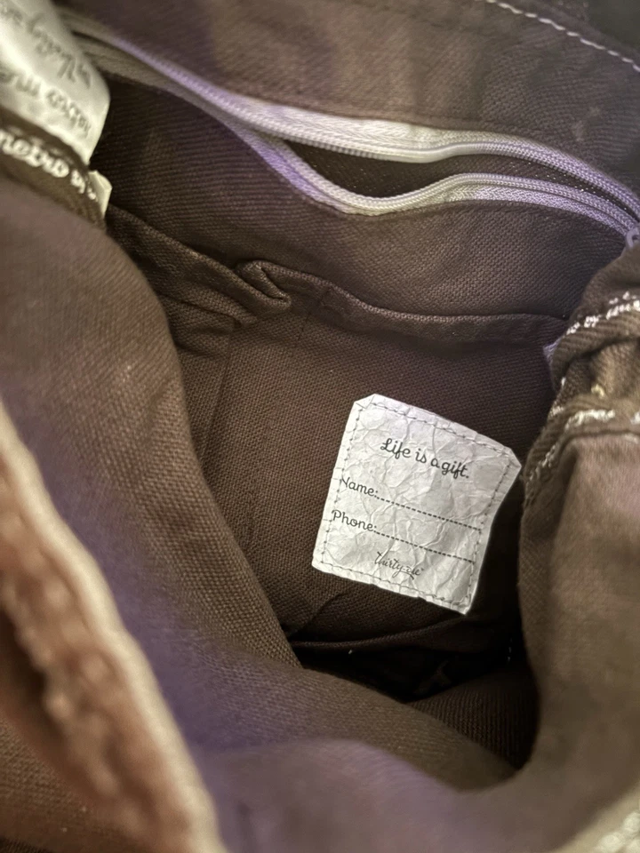 Сумка через плечо Thirty-One ретро Metro коричневая холщовая с цветочной вышивкой богемная сумочка - Изображение 4 из 4