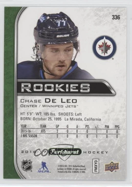 2016-17 Upper Deck Parkhurst Chase De Leo #336 Rookie RC - Image 2 of 2