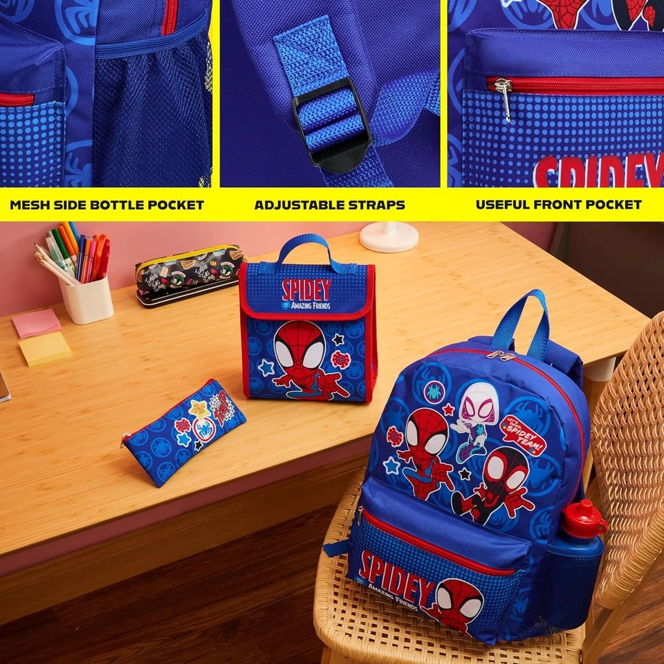 Set 4 Pcs Sac à Dos Enfant Marvel Spiderman + Gourde Trousse Sac Repas École - Photo 4/4