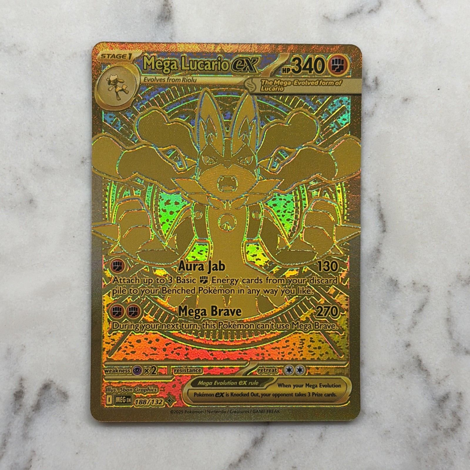gold mega lucario pokemon card Pokémon Graded card: EX Hyper Rare 188/132 ACE 10 RarityMega Hyper Rare Hit Points340 HP Fighting Aura Jab (130) Attach up to 3 Basic Fighting Energy cards from your discard pile to your Benched Pokemon in any way you like Mega Lucario - Speederz_cardz