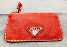 Vtg.PRADA Red Saffiano Leather Coin Purse w. Leashed Silver Key Ring Inside