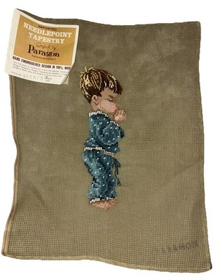 Vintage Paragon Needlepoint Tapestry Preworked Praying Boy Bedtime Prayer NEW