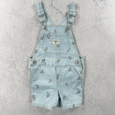 OshKosh Shortalls Kids 3 Years Blue & White Stripe Floral Dungarees Bib Overalls