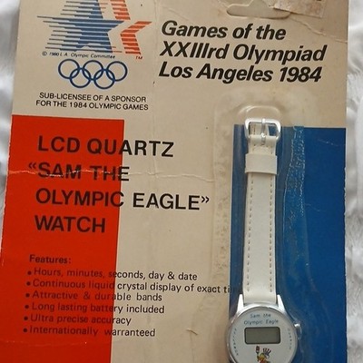 Los Angeles 1984 Olympics LCD Quartz Sam the Olympic Eagle Watch White