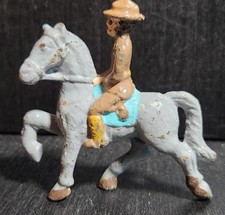 GREY IRON VINTAGE TOY SOLDIER CAVALRY OFFICER ON HORSE WWI 1930s SOLID ORIGINAL