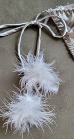 NWT Vintage Silver Tie String Bikini with Fur Tassels Size 7