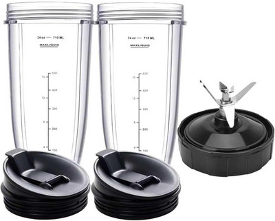 2 Packs Ninja Blender Cups & 7 Fins Ninja Blender Blade Replacement Compatible w