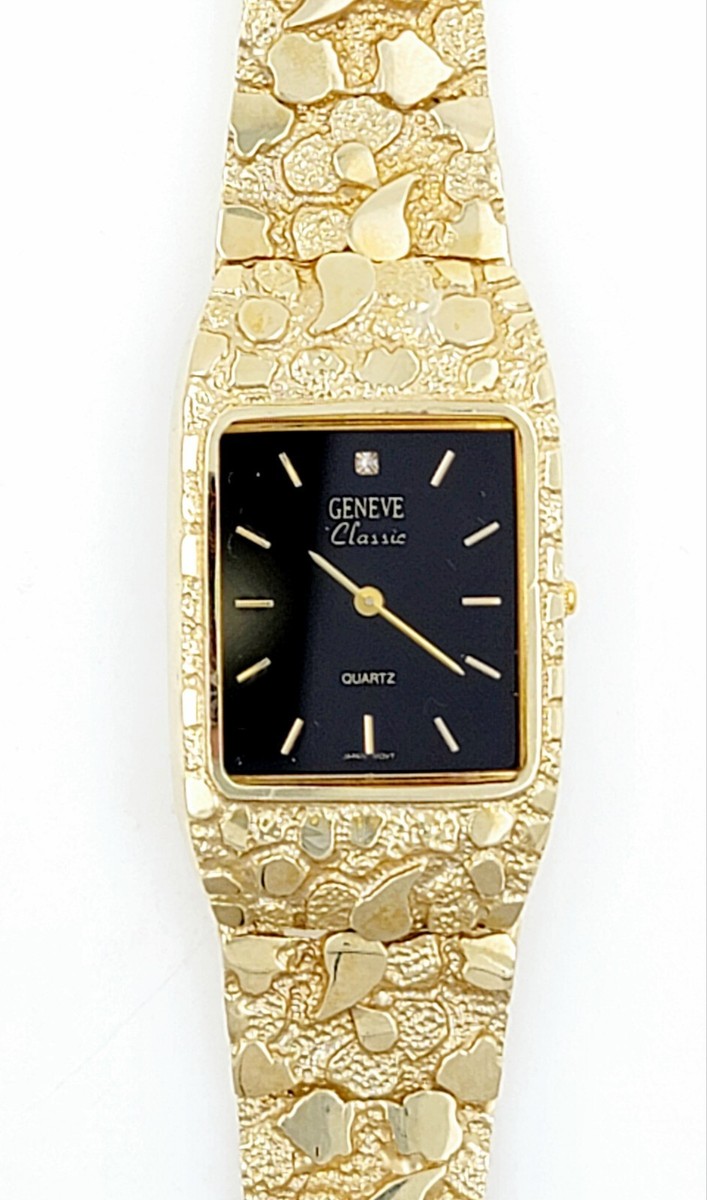 Geneve Classic 10k Yellow Gold Black 27x47mm Dial Nugget Watch