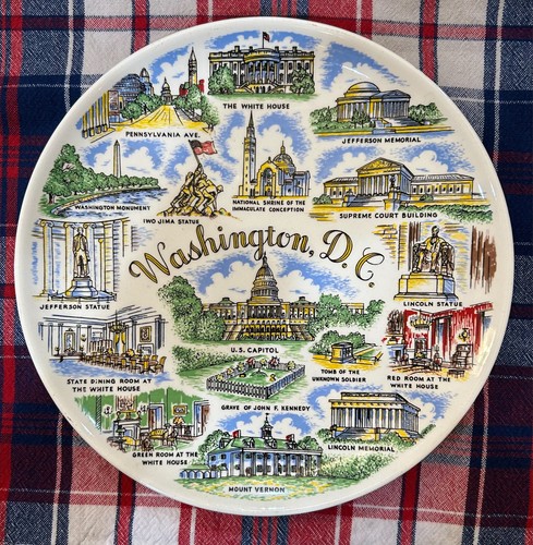 Vintage Commemorative Washington D. C. Souvenir Plate with Many Landmarks