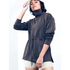 Athleta Funnel Neck Allure Cinch Waist Sweatshirt - Gray - Size L