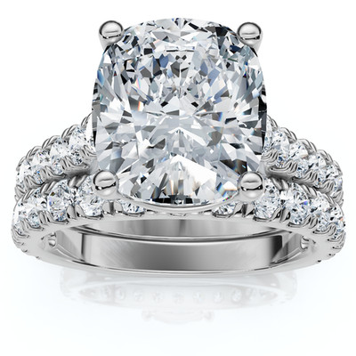 Zertifizierter 4 kt Kissen Diamant Verlobungsring Ehering Set 14 kt Gold/PT Lab Grown