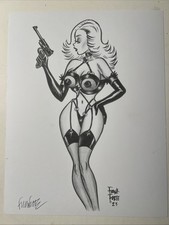 Femme Fatale Blonde With Gun Black Lingerie 8.5x11 signed print by Frank Forte