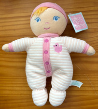 Russ Plush Baby Girl Doll Rattle pink stripes duck blond hat lovey NWT 10"