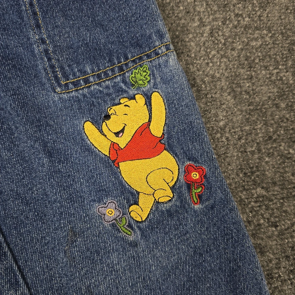 复古 90 年代小熊维尼牛仔裤女孩 5 码刺绣牛仔花朵花卉 — 第 2/4 张图片