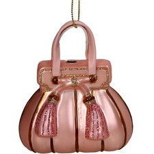 Christbaumschmuck 9cm Glas Handtasche Figur Handbemalt & mit Glitzer Tasche Rosa