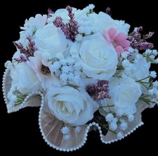 Wedding Bouquets for Bride Bridesmaid, Champagne Roses White Artificial Fl