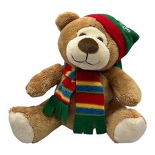 Walmart Beige Teddy Bear Christmas Winter Hat Striped Scarf 7" Soft Plush Toy