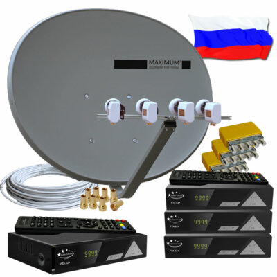 4-TV Russische TV HD Sat Anlage MAXIMUM E-85 4x HD Sat-Receiver USB programmiert