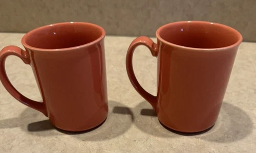 Corning Coral Pink Salmon 10 oz Coffee Mugs Cups - 2 Pieces - Nice
