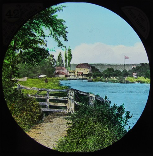 HAND COLOURED Glass Magic Lantern Slide SHIPLAKE MILL C1890 OXFORDSHIRE ENGLAND