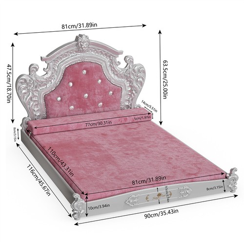 L-XXL European Style Dog Bed High-end Pet Upholstered With Headboard Pink/Blue - Picture 16 of 20