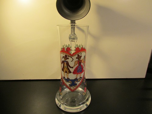 Vintage 0.5l beautiful German Hand Painted Glass Beer Stein w/ Pewter Lid - Picture 6 of 7