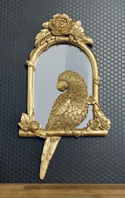 Wandspiegel Papagei Wanddeko Wandornament Barock Optik Spiegel gold Antik Stil