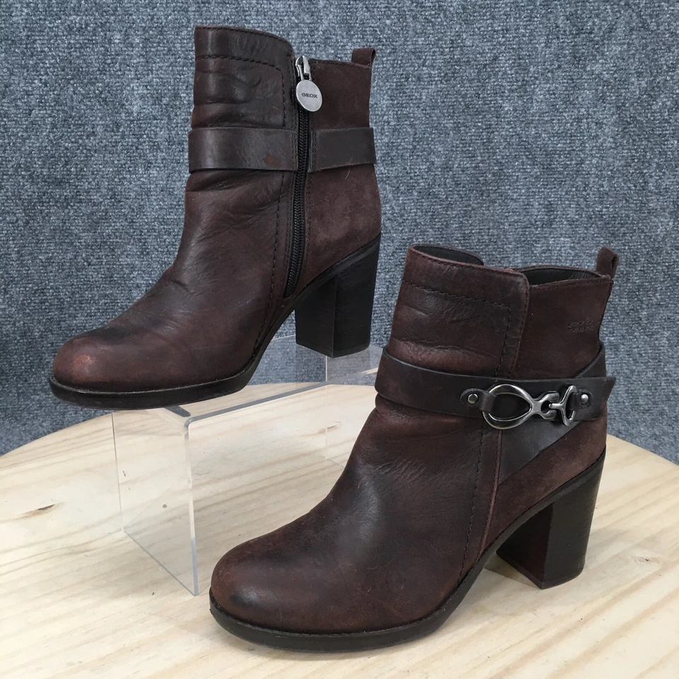 GEOX Botas Mujer 39.5 Botín Cuero Marrón Cremallera Lateral Informal Bloque D34H4E Foto 2 de 4