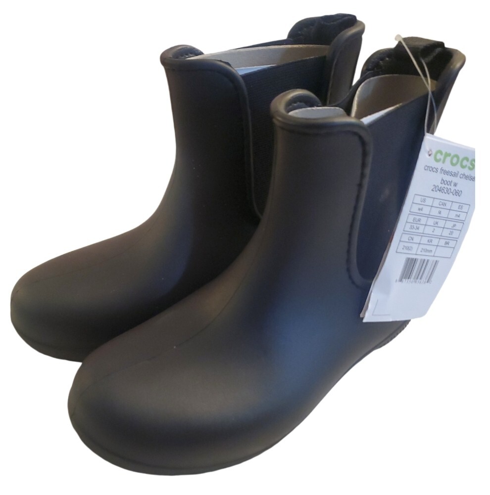 Crocs Womens Chelsea Freesail 204630 Black Pull On Ankle Rain Boots Size 4W