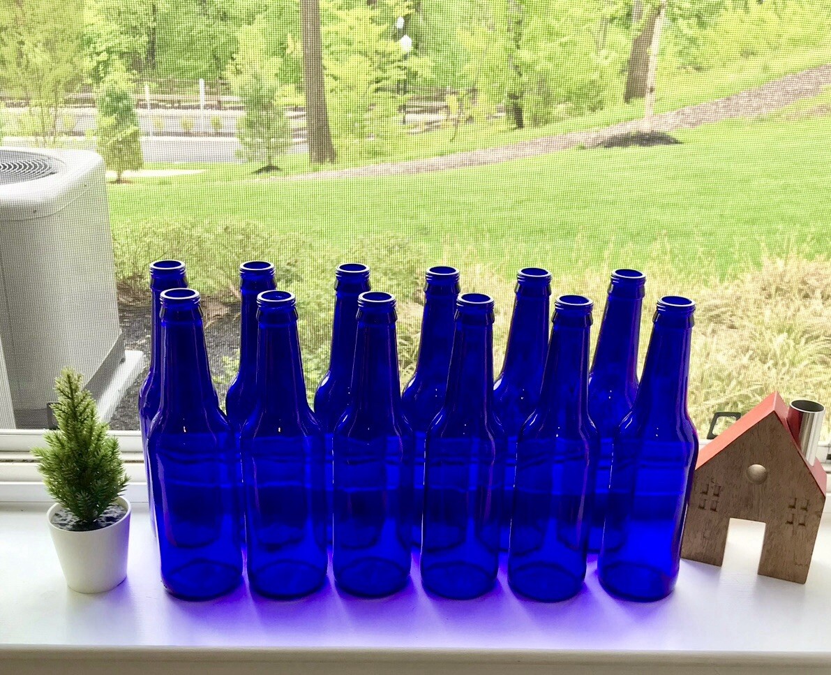 SPRING BOTTLE TREE Decor - 12 COBALT BLUE GLASS BOTTLES Garden DIY CRafTs L@@K!