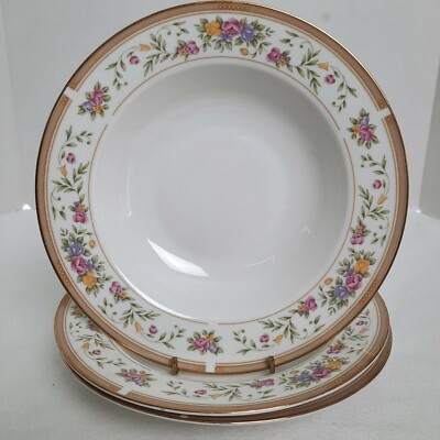 3 Farberware Bellini Soup/Cereal/Oatmeal/Ice Cream/Fruit Bowls Gold Rim Floral