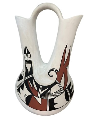 Vintage Southwest Style Wedding Vase Hand Painted Signed Mexico