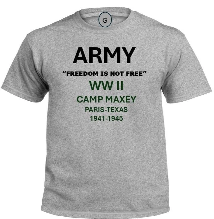 CAMP MAXEY*PARIS-TEXAS* 1941-1945*WW II*PT SHIRT. OFFICIALLY LICENSED