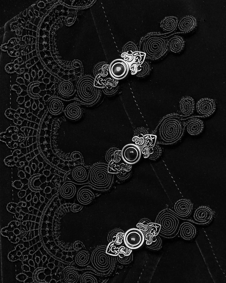 Chaqueta de equitación militar recortada de terciopelo gótico Punk Rave para mujer - negra Foto 4 de 4