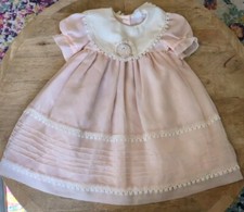 Vintage Sheer Pink Party Dress Nylon Lace Girl's Size 3-4