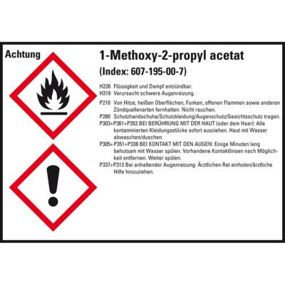 GHS-Etikett 1-Methoxy-2-propyl)-acetat GefStoffV/GHS/CLP Folie 105x74mm 8/VE