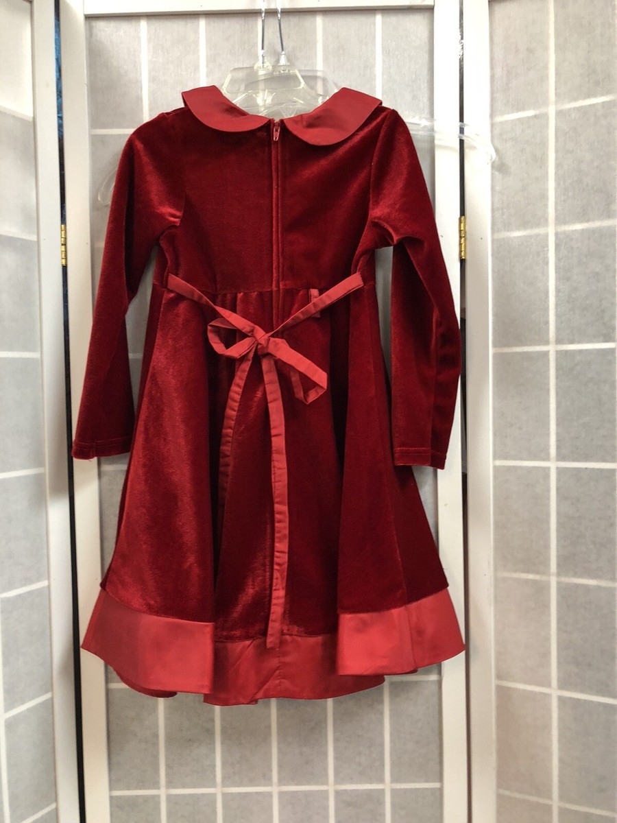 Robe De Noël Fille Sophie Rose En Velours Rouge - Taille 4, Manches Longues, Très Bon état