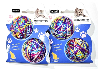 2 Packs Of 2 Petdom Knitty Kitty Toy Yarn Ball Safe Cat Toy Toss Bat Chase  | eBay
