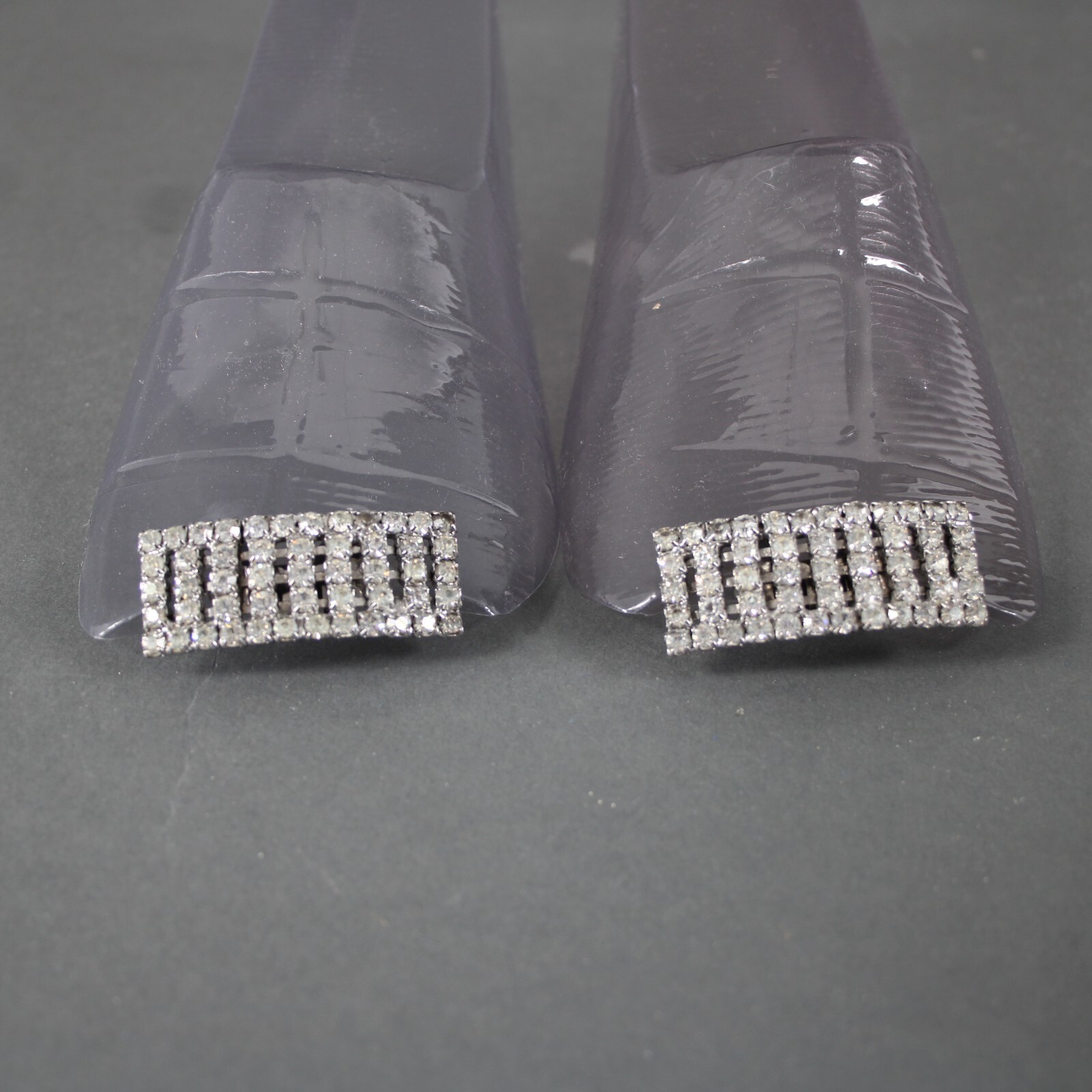 Shoe Clips Silvertone Rectangular Rhinestones 2.5… - image 2