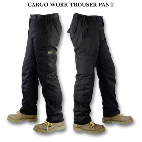 Mens Cargo Trouser Pants WorkWear Combat Knee Pad Elasticated Multi Pocket Black - Picture 1 of 5