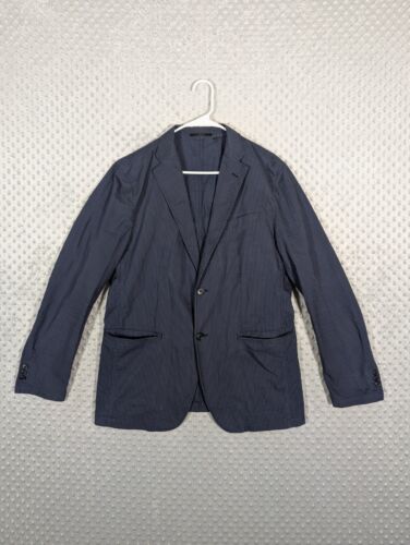Uniqlo Blazer Men's Large Blue Unstructured Regular Lightweight Gingham Check