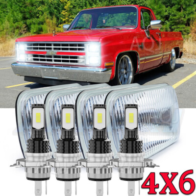 4PCS 4x6 inch LED Headlights HI-LO Combo Beam Lamp For Chevy C10 K10 Blazer Ford