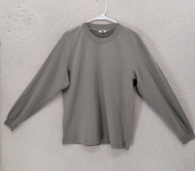 Uniqlo Men Sweatshirt Medium Ash Green Cotton Blend Long Sleeve Regular Fit
