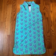 Sailor-Sailor seaport shift dress aqua & blue starfish print size small UPF 50+