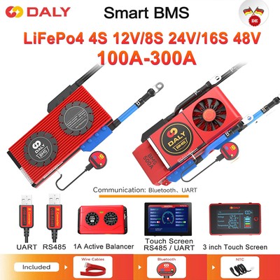 Daly 4S/8S/16S 12V-48V 100A-300A Smart BMS LiFePo4 Akku w/Balance+Bluetooth DE