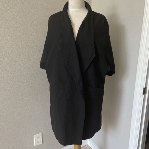 Elizabeth Susann Coat Jacket Sz OSM Heavy Cotton Kimono Black Sewn by Kari USA