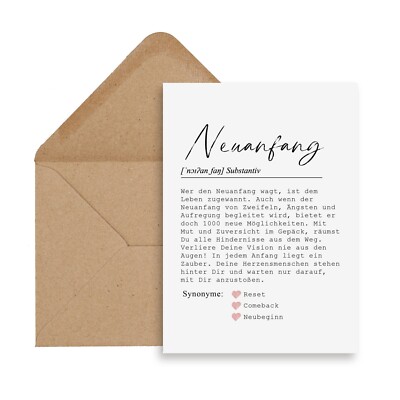Postkarte NEUANFANG Definition inkl. Briefumschlag Abschied Geschenk