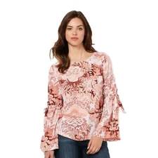 LC Lauren Conrad Womens Boho Floral Long Bell Sleeve Blouse Fall Sz S New