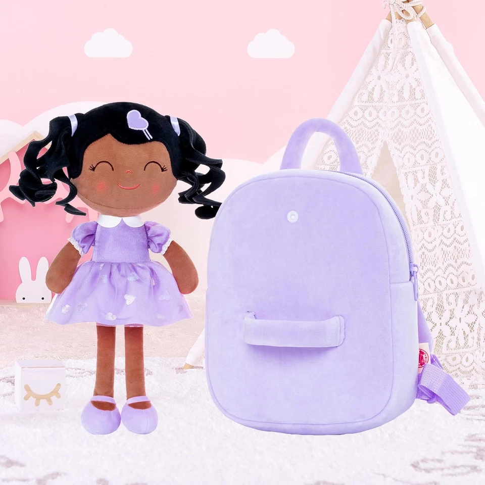 Mochila para niños pequeños Bebé Niña Regalo Bolsa de felpa Bolsa de pañales con Primavera Niña Muñeca Rizada Foto 3 de 4